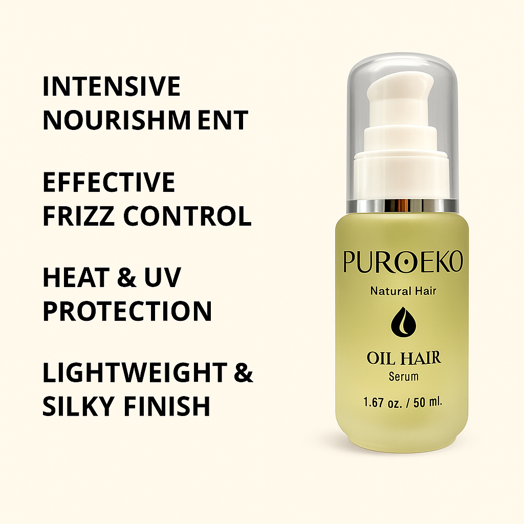 PUROEKO Hair Oil Serum for Frizzy Hair – Anti-Frizz Shine Serum with Argan Oil – Lightweight, Non-Greasy Finish – 1 Bottle, 50 ml
