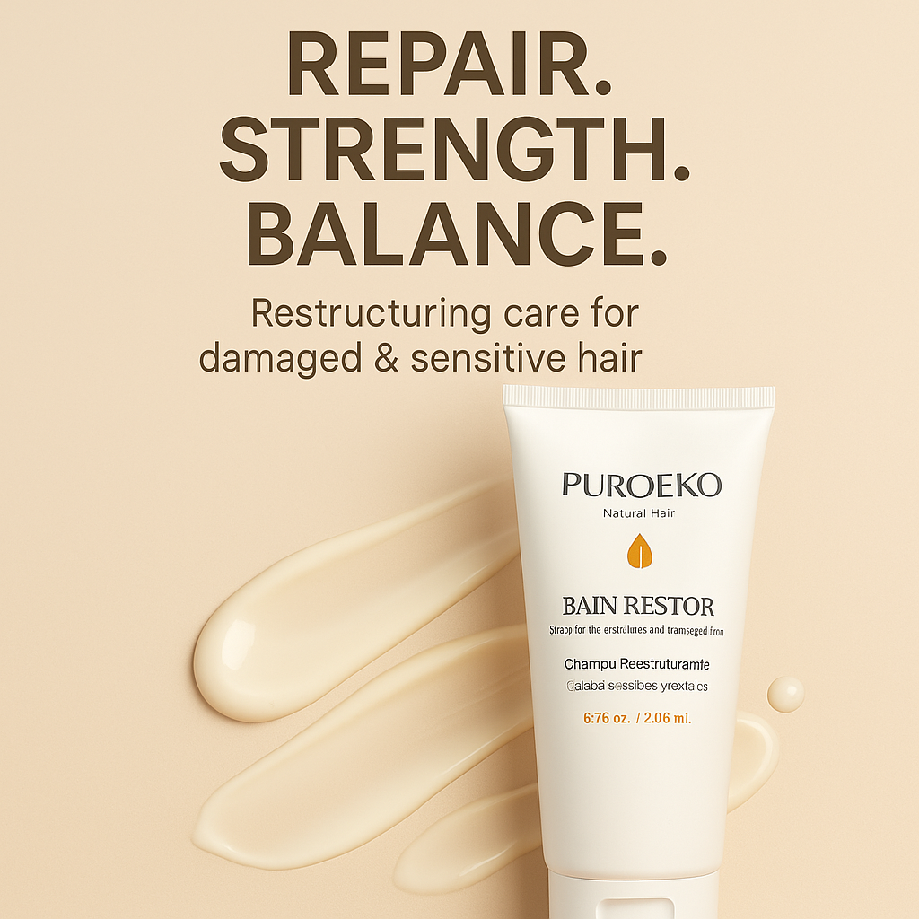 PUROEKO Bain Restor – Champú reparador para cabello dañado | Fortalece, nutre y ayuda a recuperar la fibra capilar – Con aceite de argán y biotina – Sin sulfatos ni parabenos – 1 botella de 200 ml