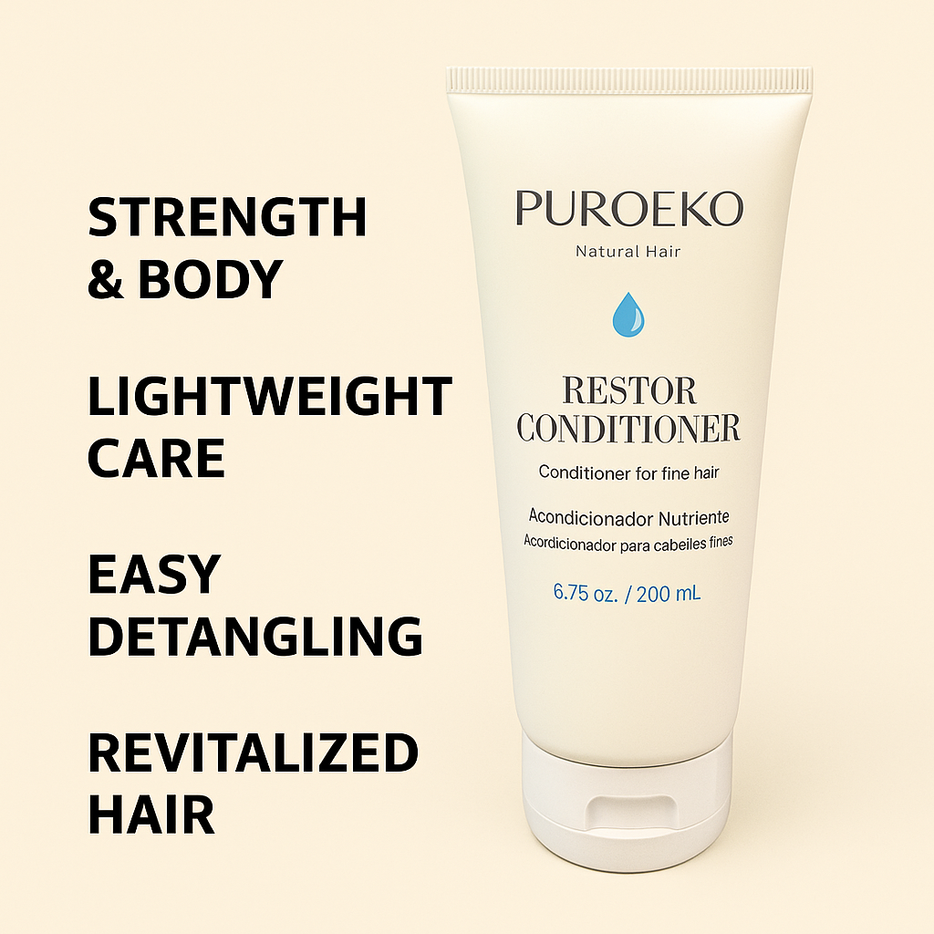 PUROEKO Restor Conditioner – Acondicionador ligero para cabello fino | Nutrición, suavidad y fortalecimiento sin apelmazar – Fórmula vegana – 1 botella de 200 ml
