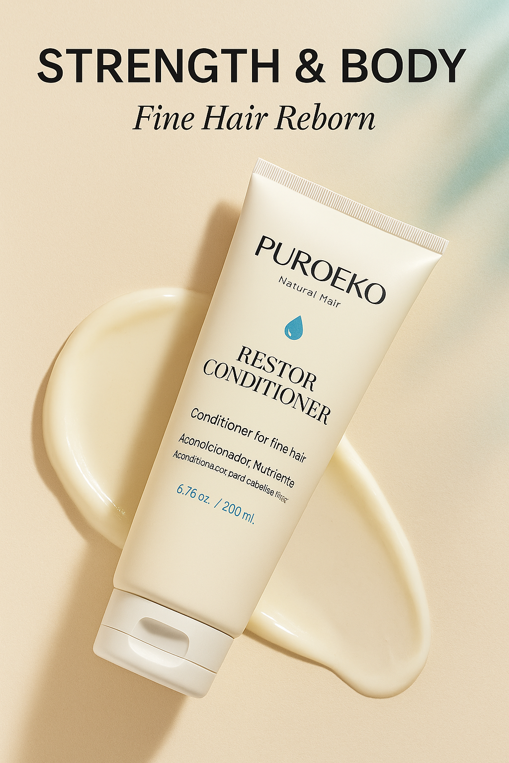 PUROEKO Restor Conditioner – Acondicionador ligero para cabello fino | Nutrición, suavidad y fortalecimiento sin apelmazar – Fórmula vegana – 1 botella de 200 ml

