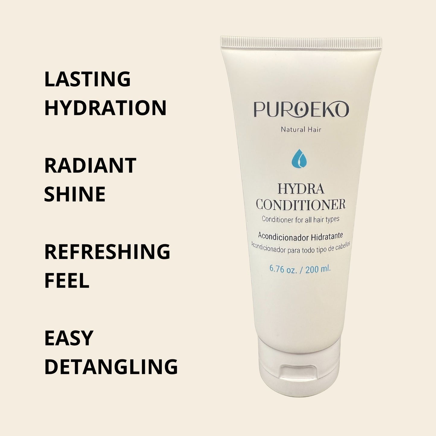 PUROEKO Hydra Conditioner – Acondicionador hidratante para cabello seco – Hidratación profunda y suavidad – Ácido hialurónico, sin sulfatos – 1 botella de 200 ml