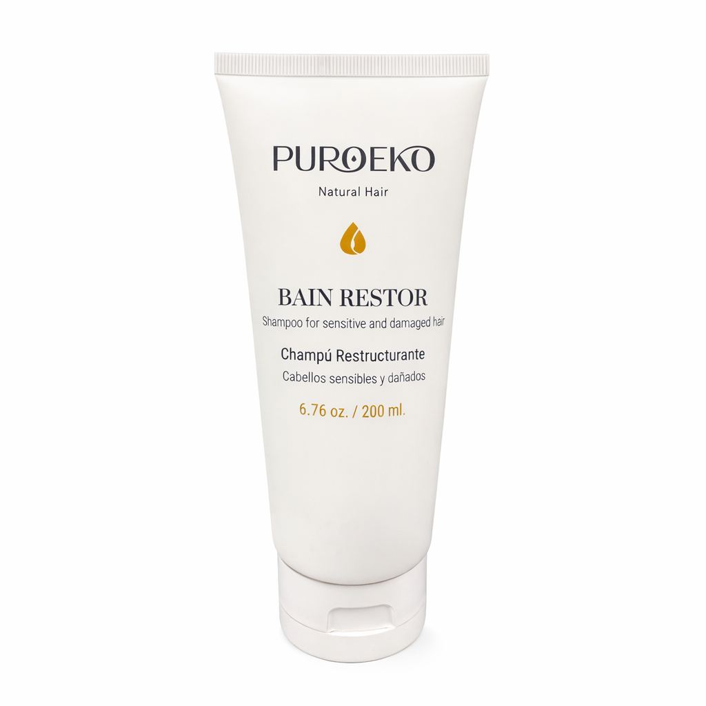 Champú reparador PUROEKO Bain Restor con argán y biotina para cabello dañado, botella 200 ml